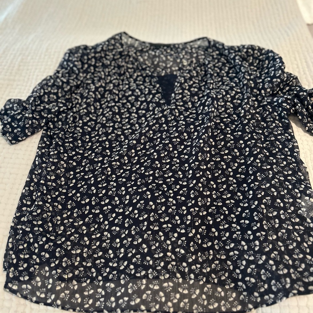 J. Crew Dark Blue Floral Print Blouse